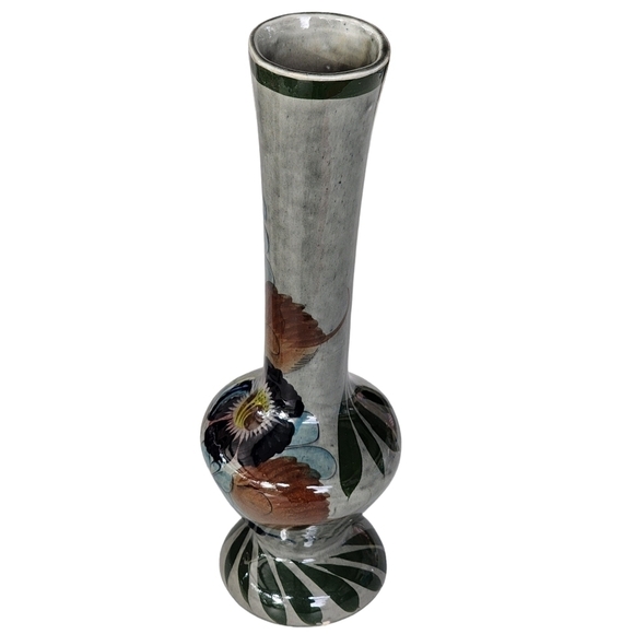 Vintage Mexico Tonala floral slate gray pottery vase - Picture 2 of 15